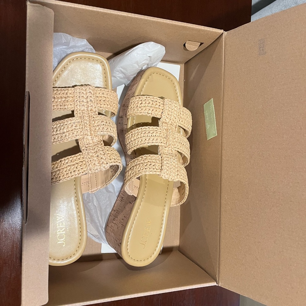 J. Crew Caged Platform Wedges Raffia Sandal Size 9 NWT - Picture 7 of 9